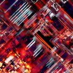 Futuristic abstract image of a digital circuit with glowing lights.